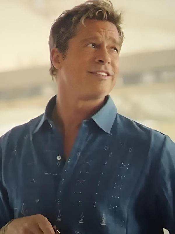 F1 The Movie 2025 Brad Pitt Blue Embroidered Shirt