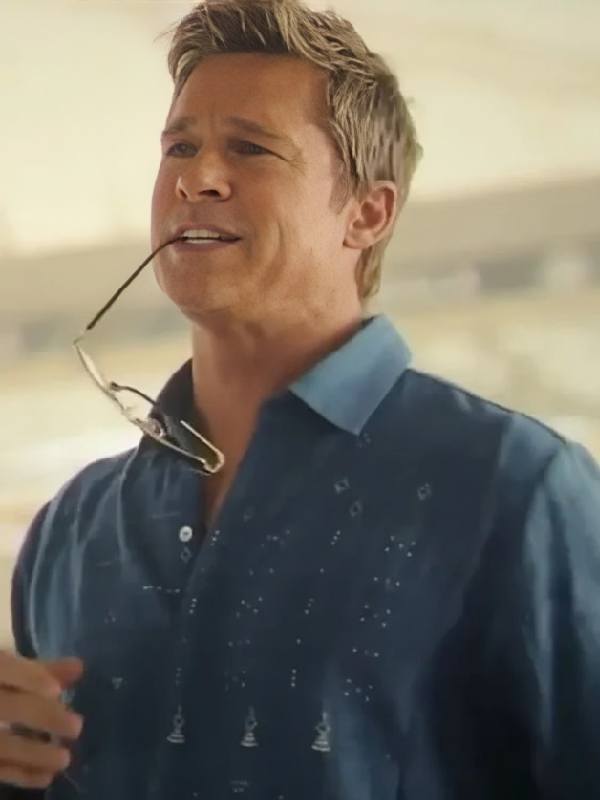 F1 The Movie 2025 Brad Pitt Blue Embroidered Shirt