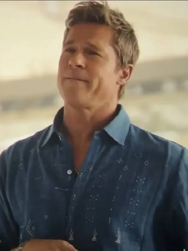 F1 The Movie 2025 Brad Pitt Blue Embroidered Shirt