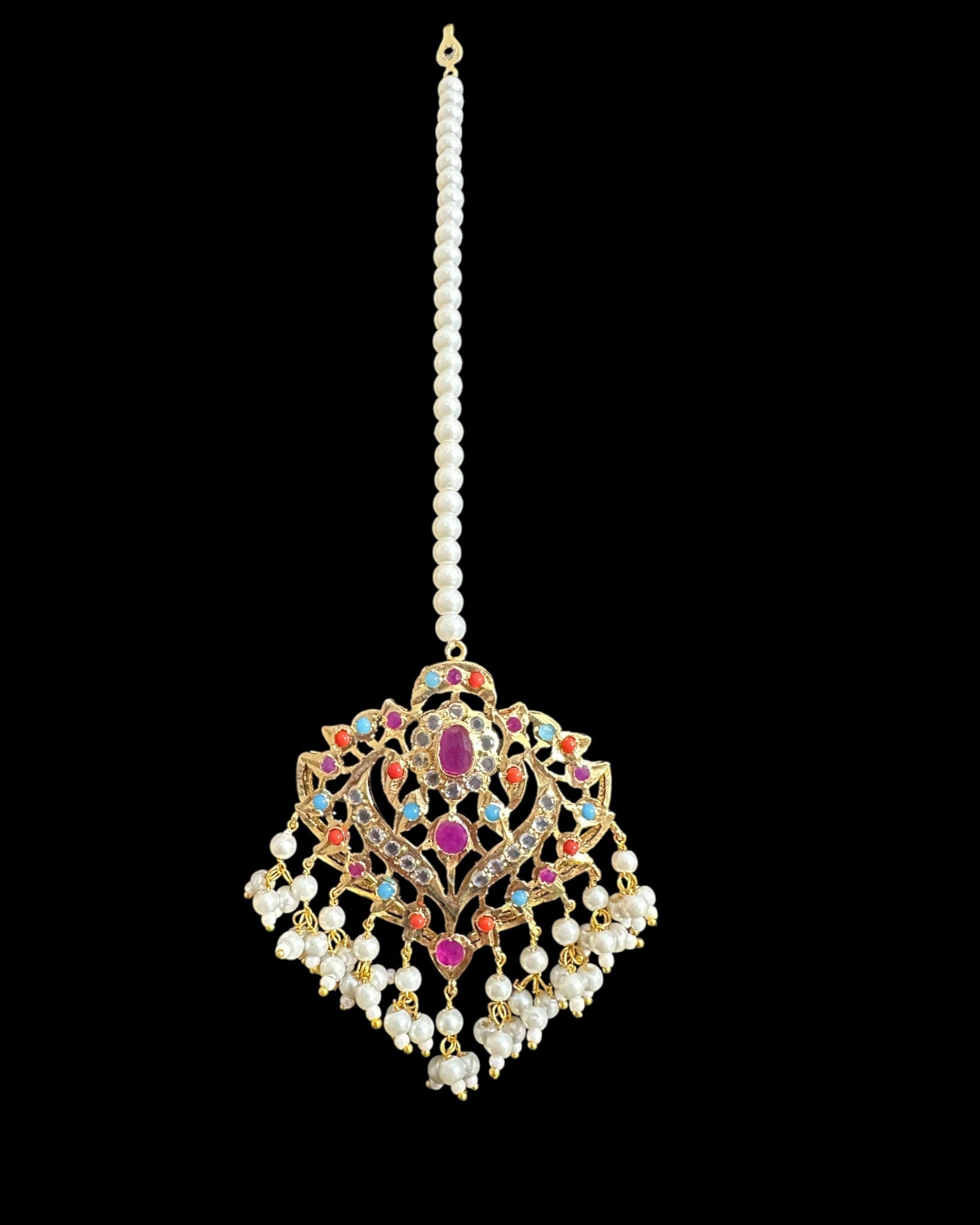 DJTK359 Ekta Gold-Plated Polki Tikka in multicolor &amp;amp; Shell Pearls  ( READY TO SHIP )