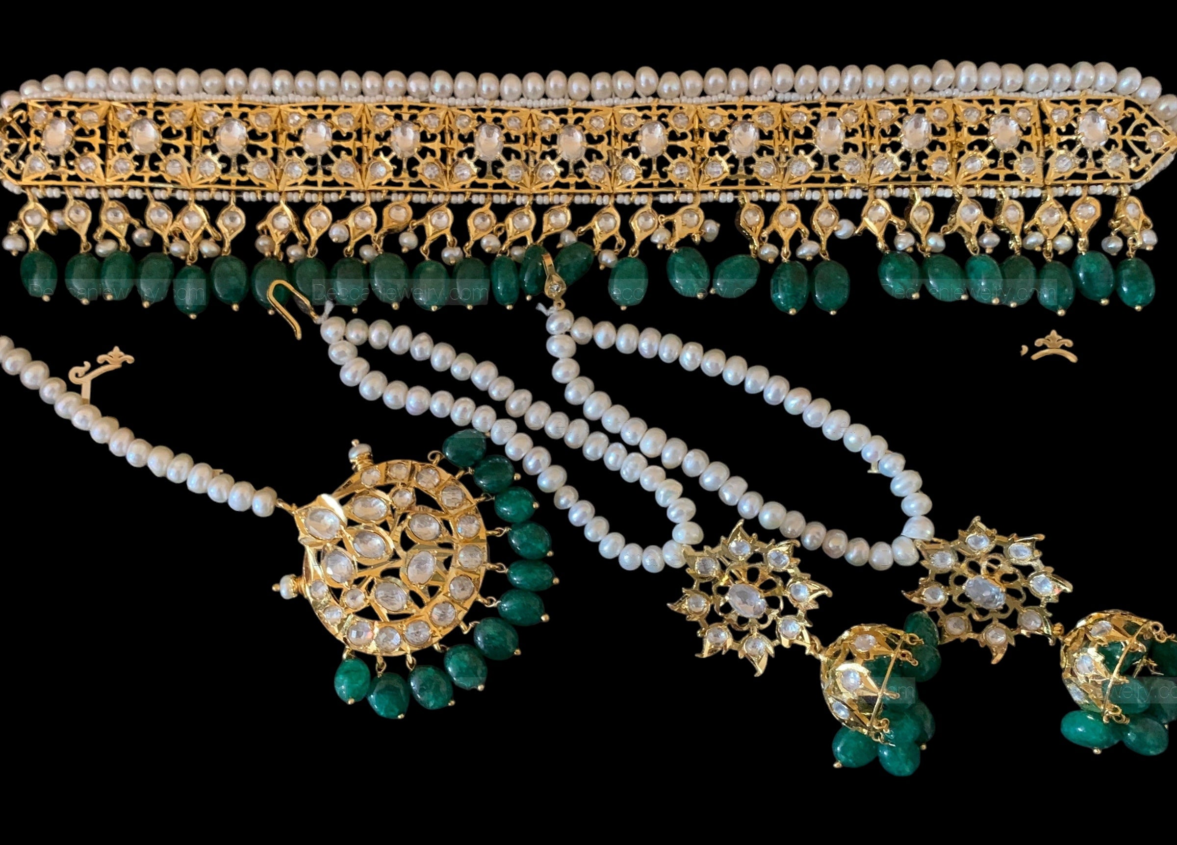 Jadavi lacha in fresh water  pearls emeralds beads ( SHIPS IN 2 WEEKS )