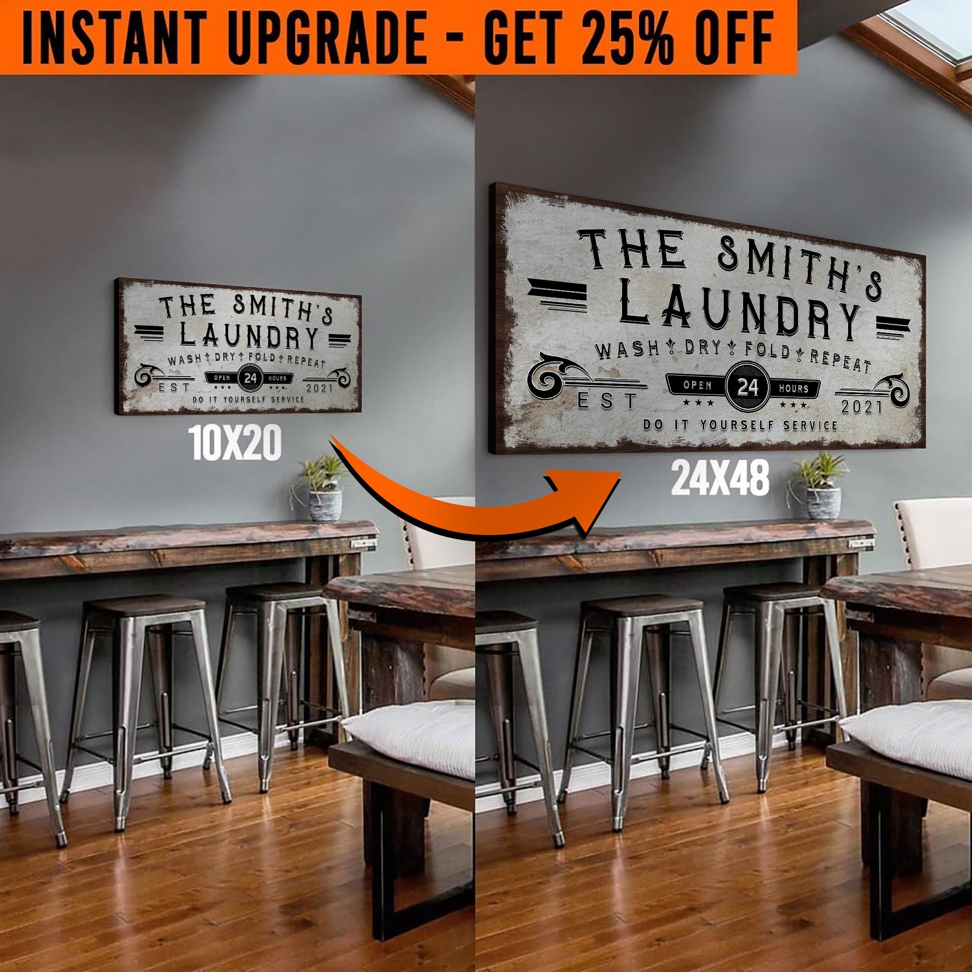 Upgrade Your 20x10 Inches &amp;#39;Personalized Laundry Room&amp;#39; (Style 1) Canvas To 48x24 Inches