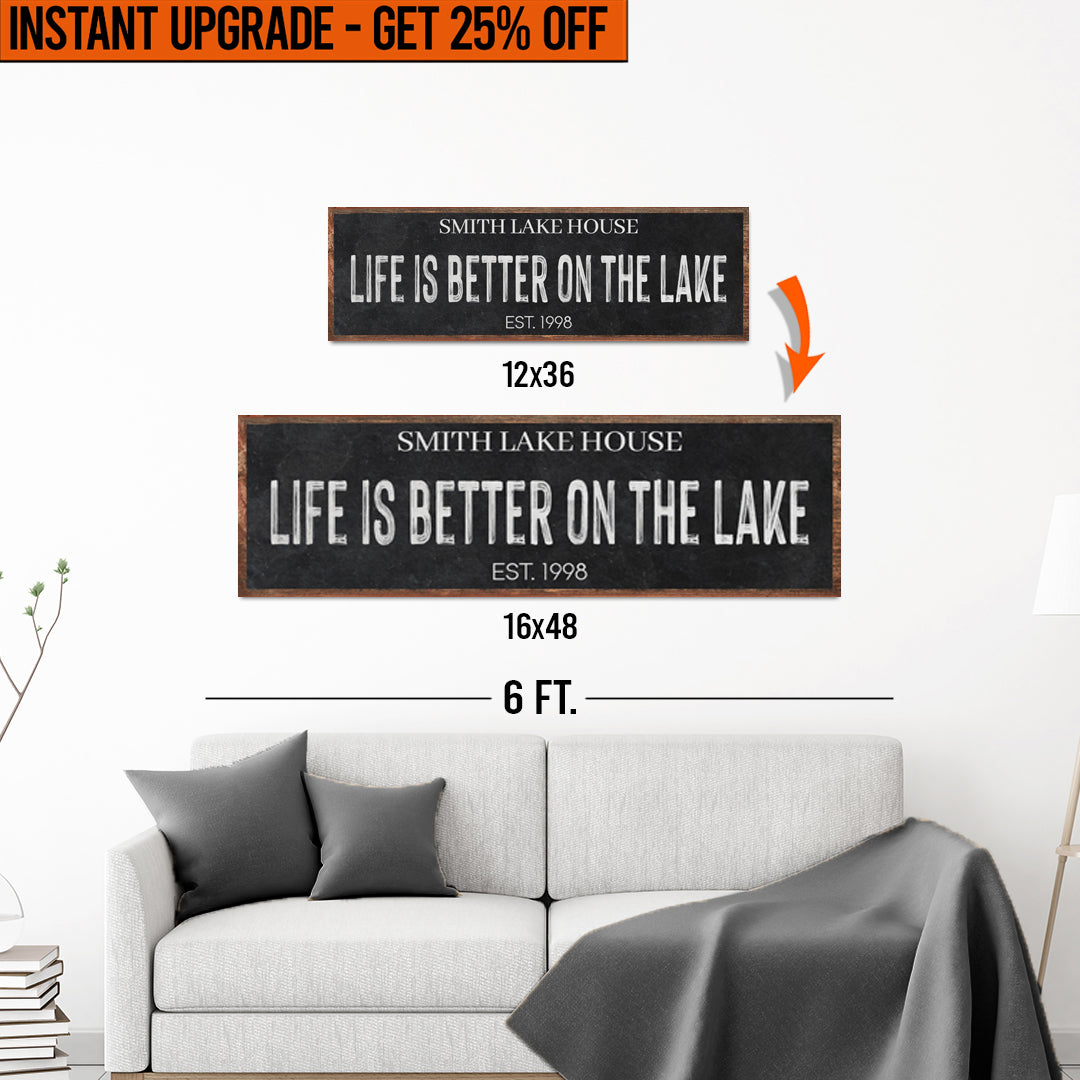 Upgrade Your 12x36 Inches &amp;#39;Life Is Better On The Lake&amp;#39; (Style 3) Canvas To 16x48 Inches