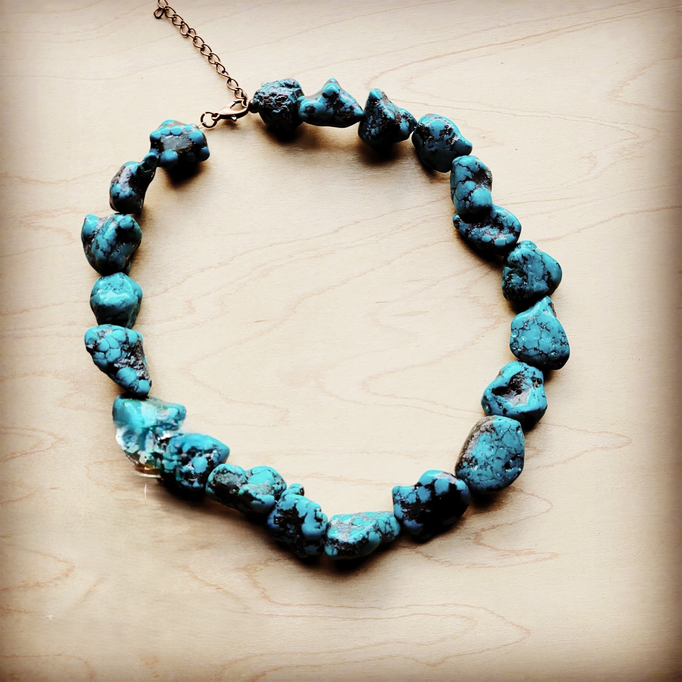 Chunky Blue Green Natural Turquoise Collar Length Necklace 255y