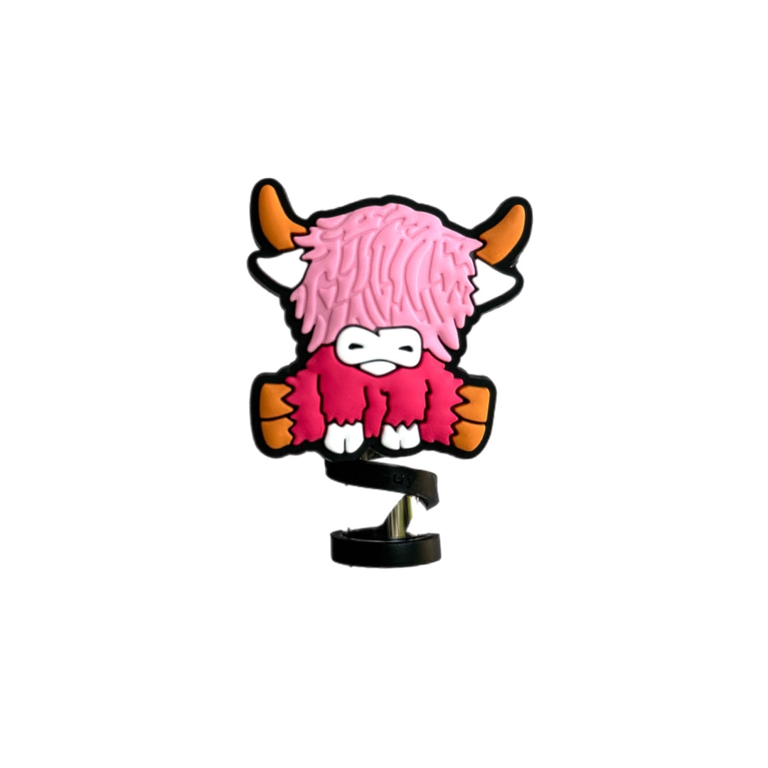 PINK HIGHLAND COW STRAW TOPPER