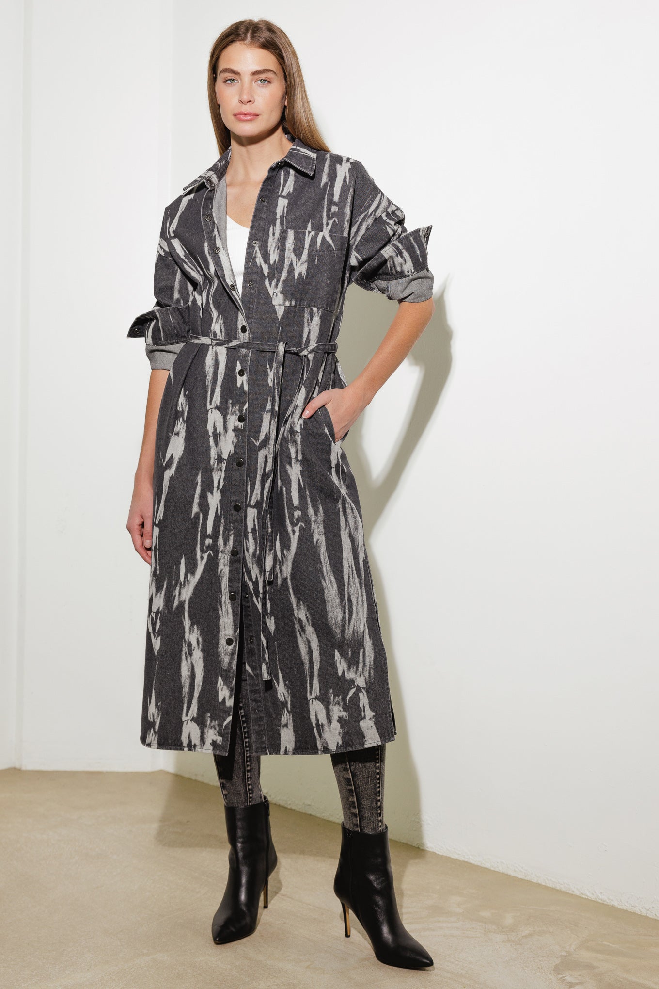 HERE &amp;amp; NOW WOVEN DENIM MIDI SHIRT DRESS