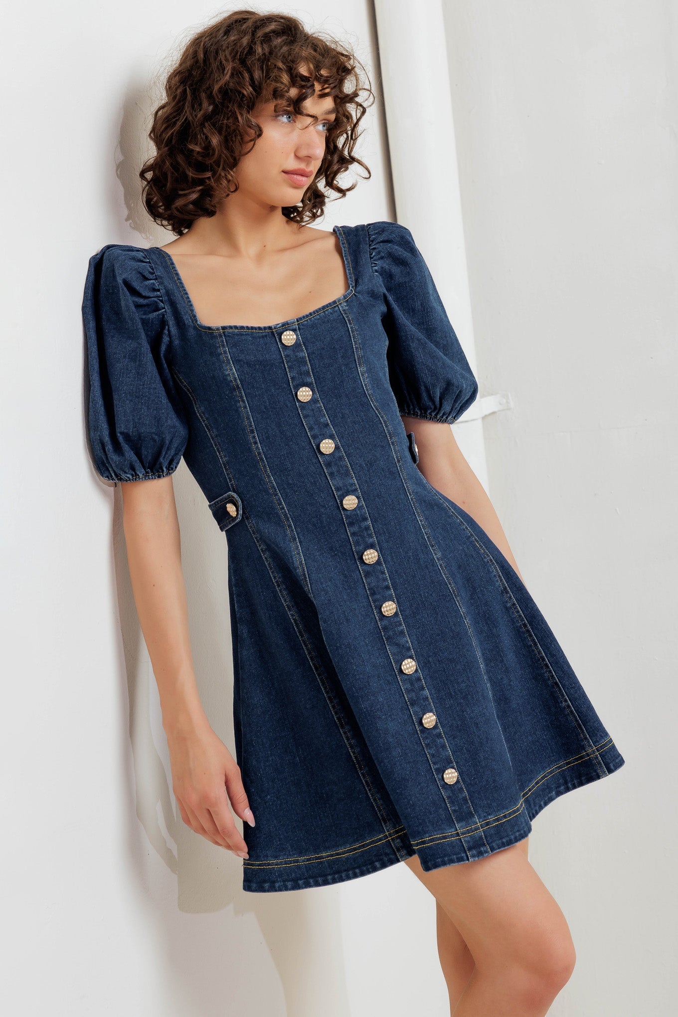 PUFF &amp;amp; PLAY DENIM MINI DRESS