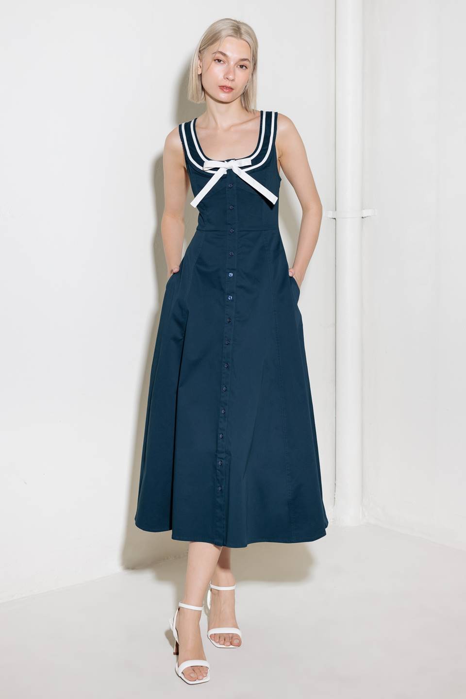 DIVINE OBSESSION NAVY WOVEN MIDI DRESS
