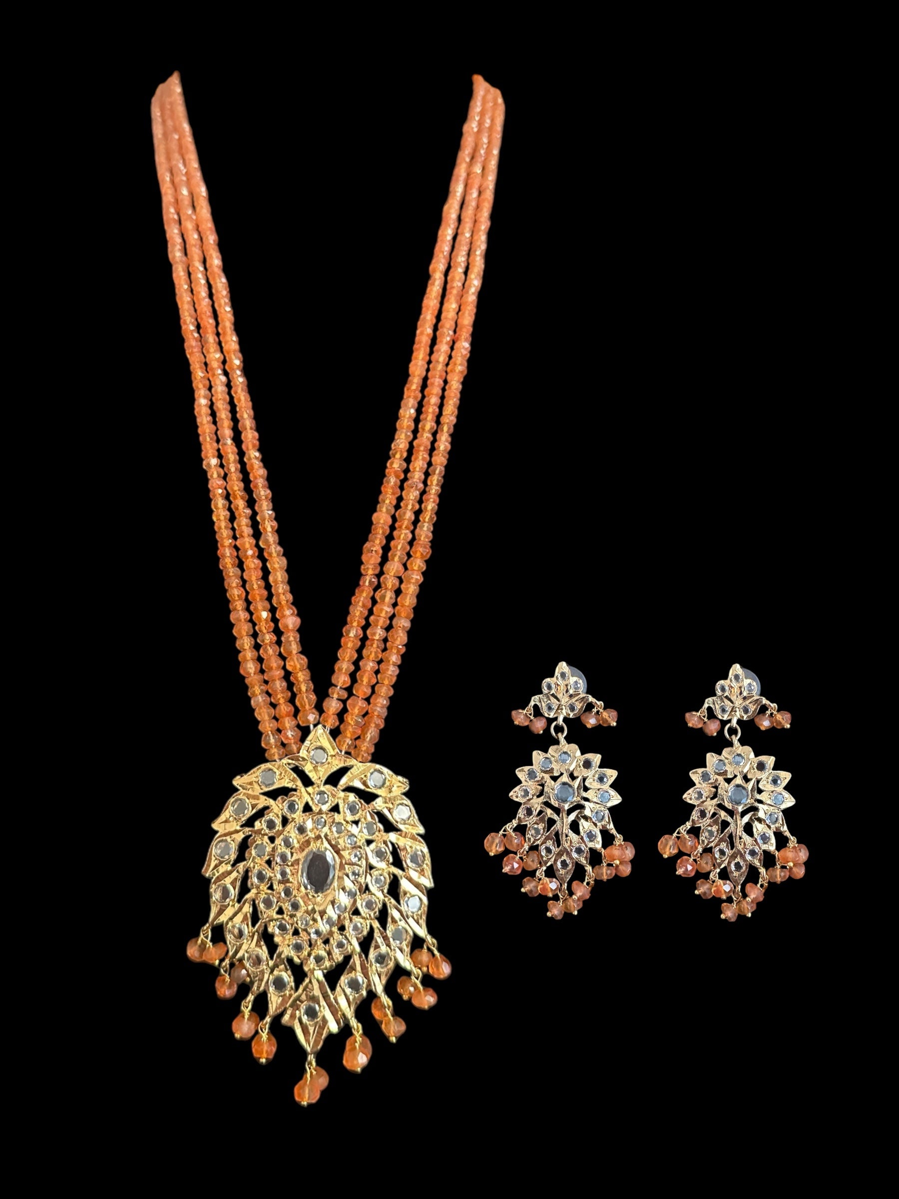 DLN122 Alvira long necklace with earrings in real carnelian beads ( SHIPS IN 2 WEEKS  )