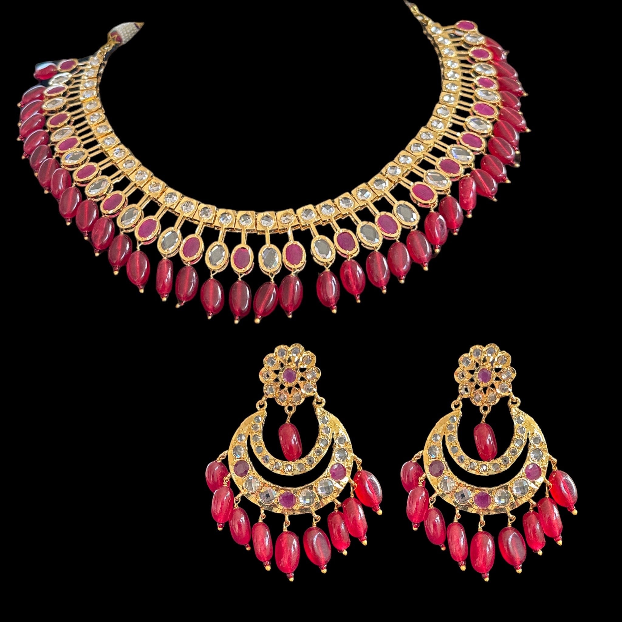 DNS91 gold plated necklace with ruby beads ( SHIPS IN 4 WEEKS )