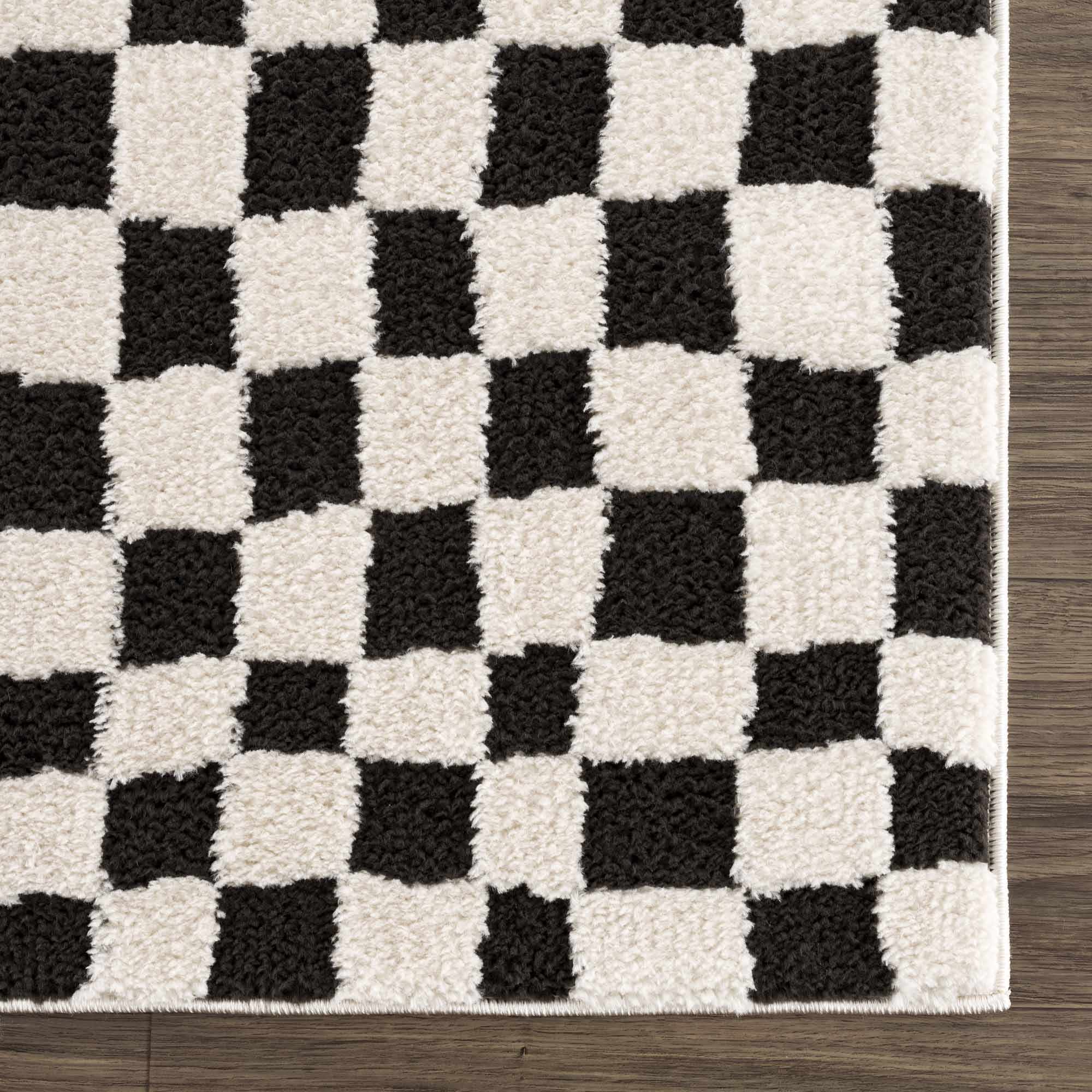 Lajos Black &amp; White Checkered Plush Rug