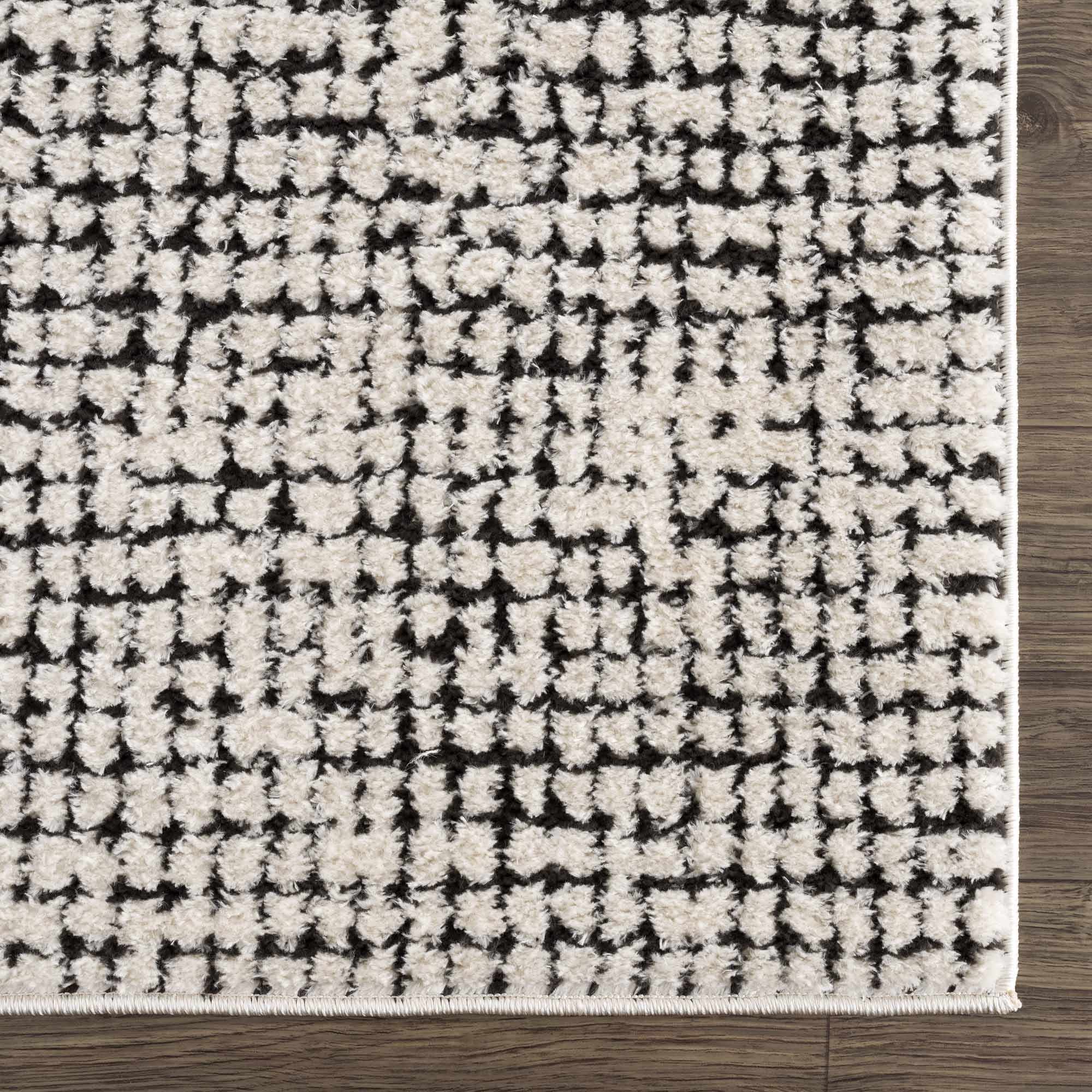 Keita Cream &amp; Black Grid Plush Rug