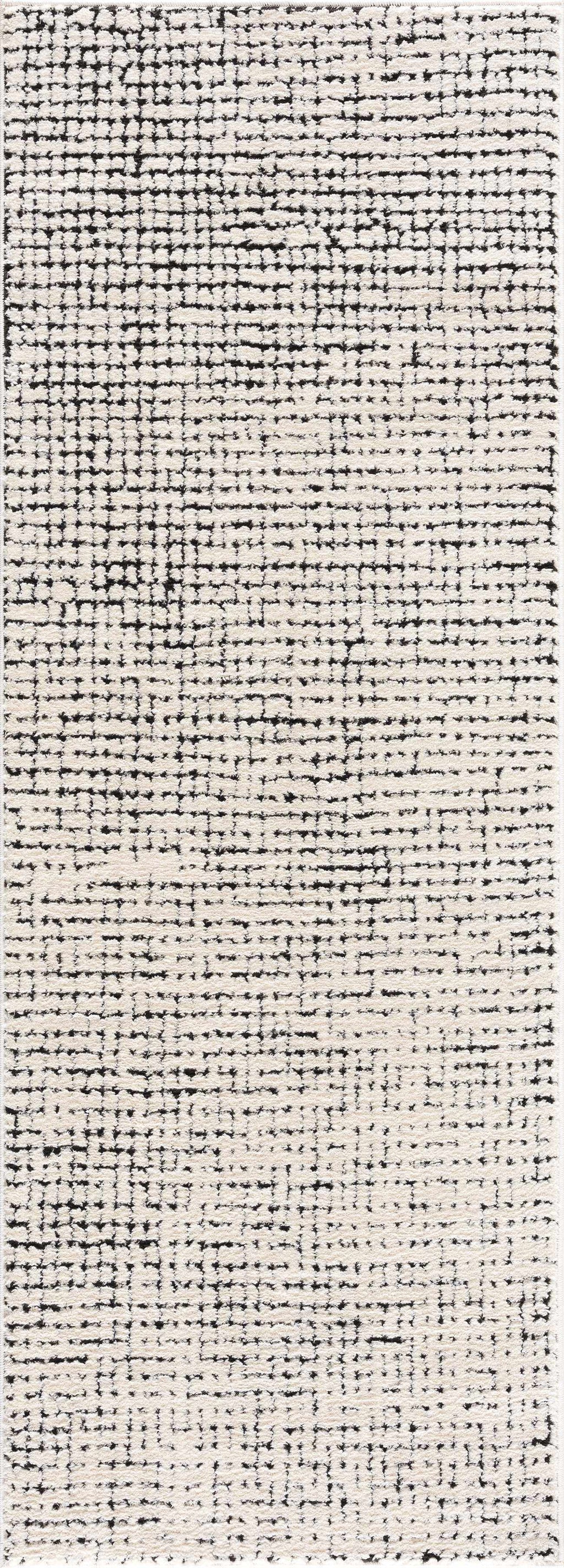 Keita Cream & Black Grid Plush Rug