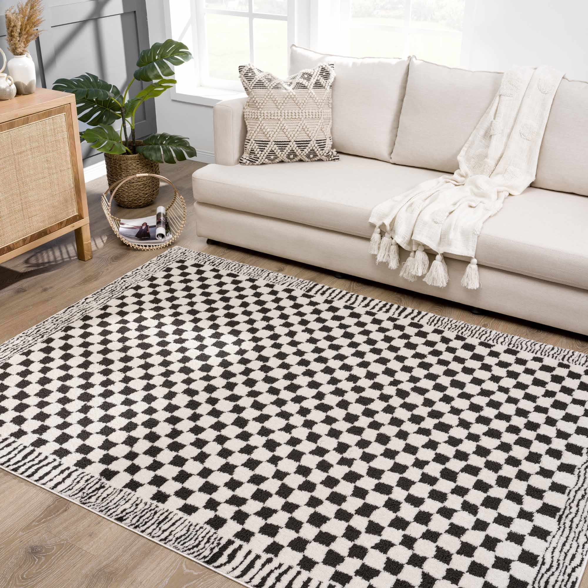 Leryn Black &amp;amp; White Checkered Area Rug