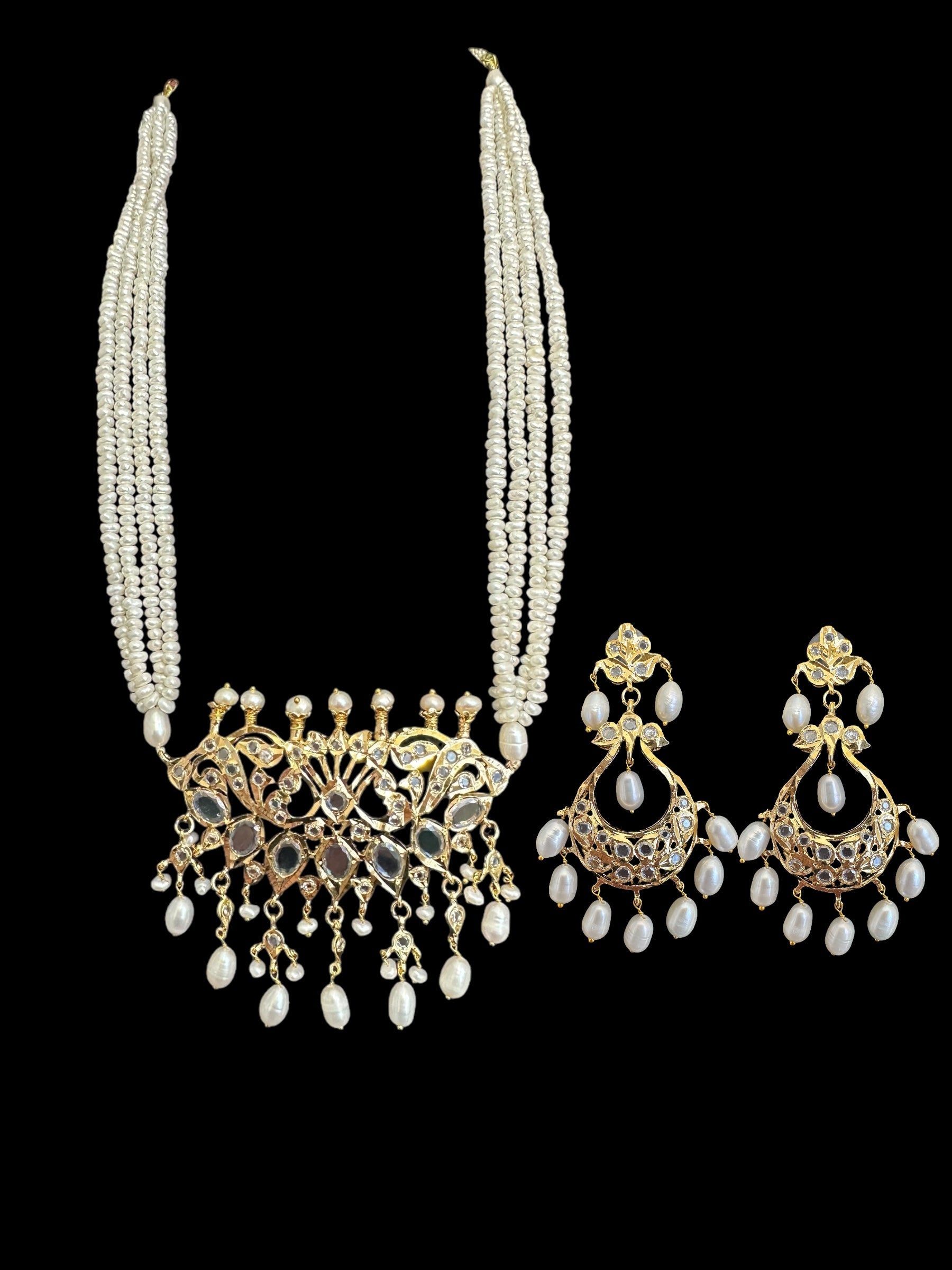 PS542 Hyderabadi / Nizami tirmani in fresh water pearls with chandbali( SHIPS IN 4 WEEKS )