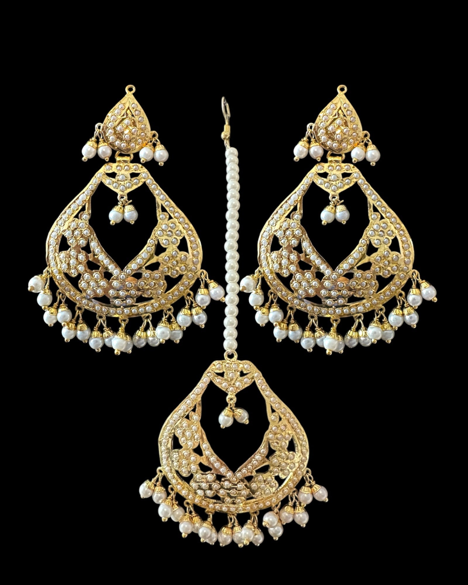DJET77 Jadau chandbali earrings tika in pearls ( READY TO SHIP )