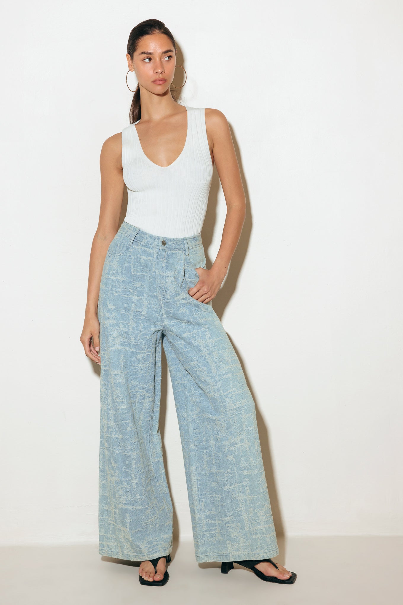 AIRY ROMANCE WIDE LEG DENIM PANTS
