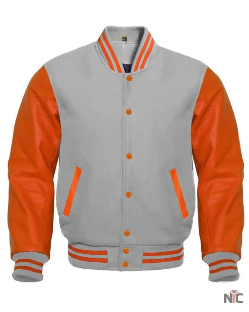Faux Gray And Orange Varsity Jacket