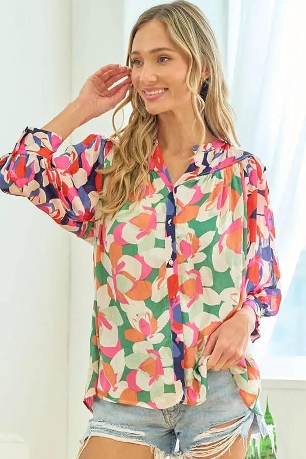 Trendsi Floral Satin Shirt Women&amp;#39;s Button Down Top - Soft &amp;amp; Stylish