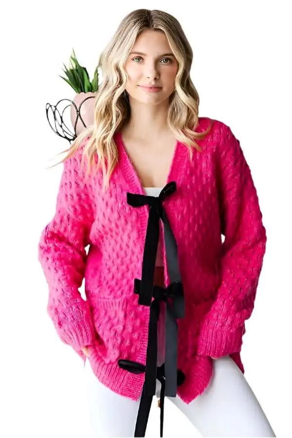 Trendsi Open Knit Cardigan Women&amp;#39;s Lightweight Tie-Front Sweater Top