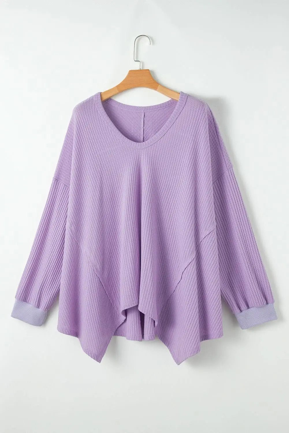 Love Salve Purple Waffle Knit Top Women&amp;#39;s Daily Plus Size Flattering Casual Top