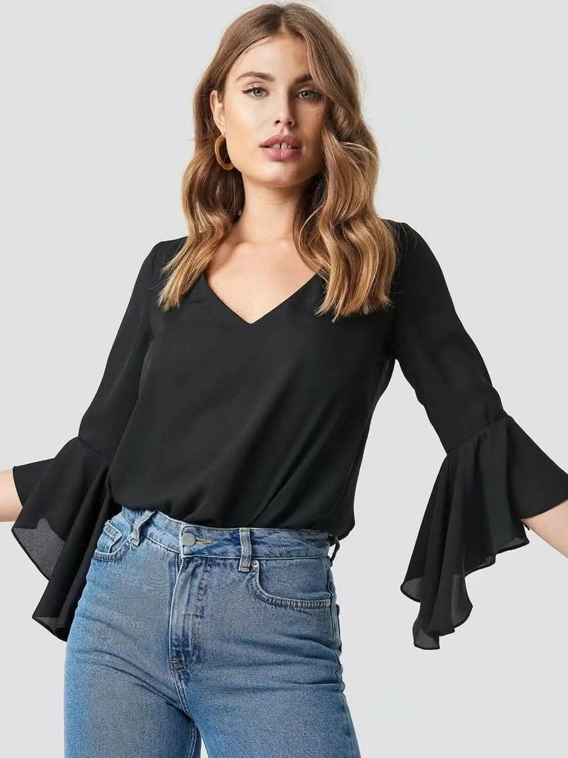 Necklaces - Flirty sheer blouse with flounce sleeves