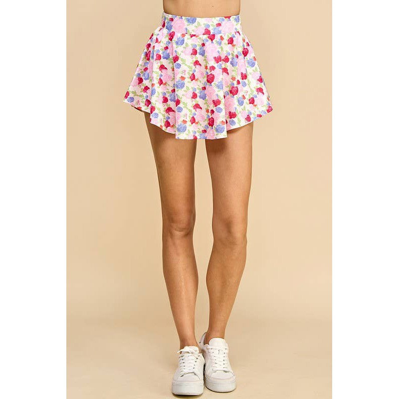 Floral Athletic Skirt with Built-in Undershorts | Pink &amp;amp; Blue Floral Print Skort [Sizes SM-M]