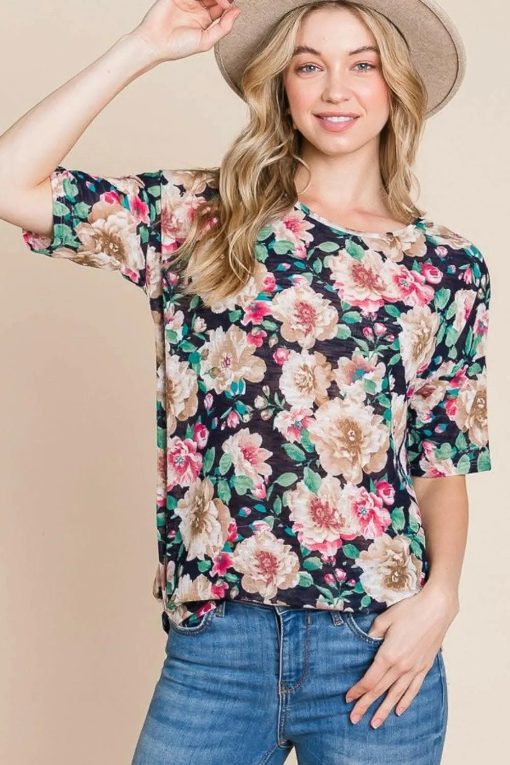 Trendsi just arrived - Floral Charm Round Neck Tee by BOMBOM