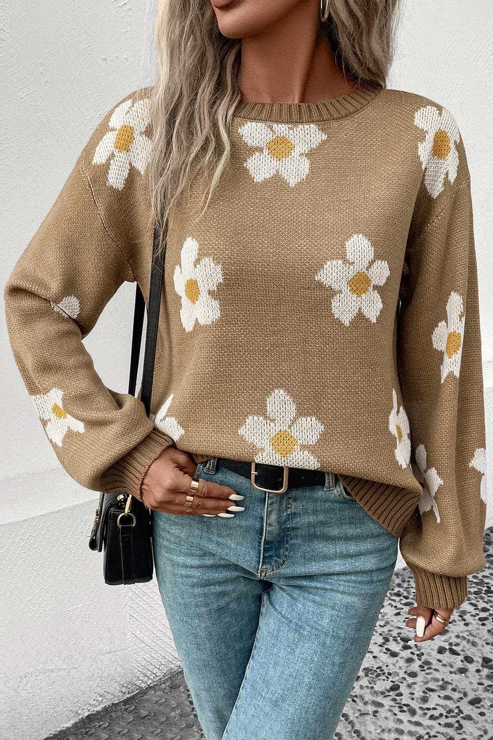 Trendsi Sweater Pullovers - Floral Oversized Sweater - Acrylic - Premium Quality