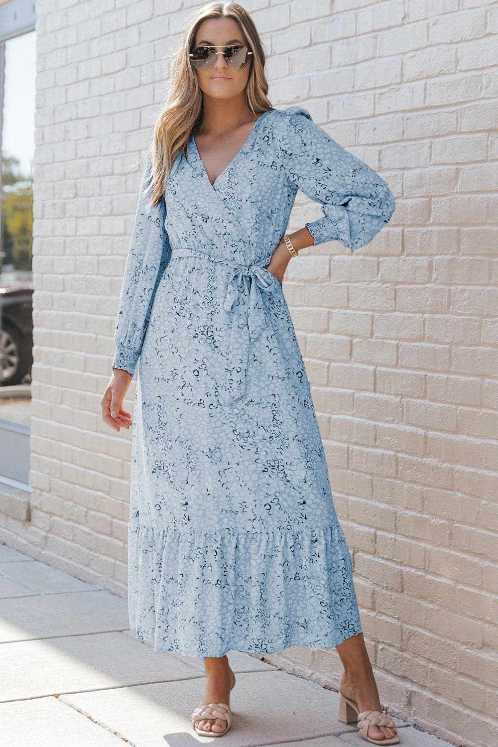 Maxi Dresses - Floral Tie-Front Ruffle Dress - Premium Quality