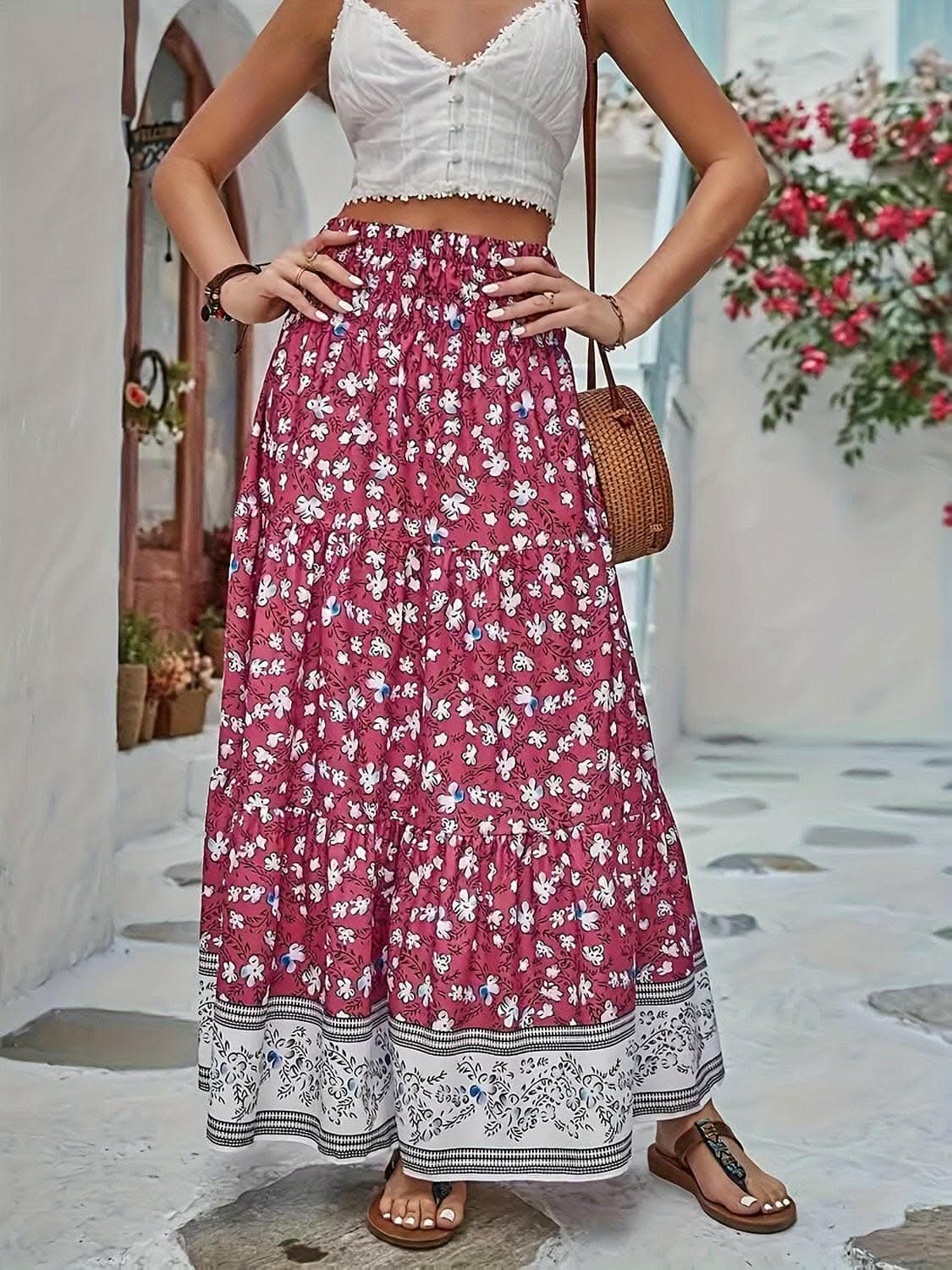 just arrived - Floral midi skirt with elastic waist