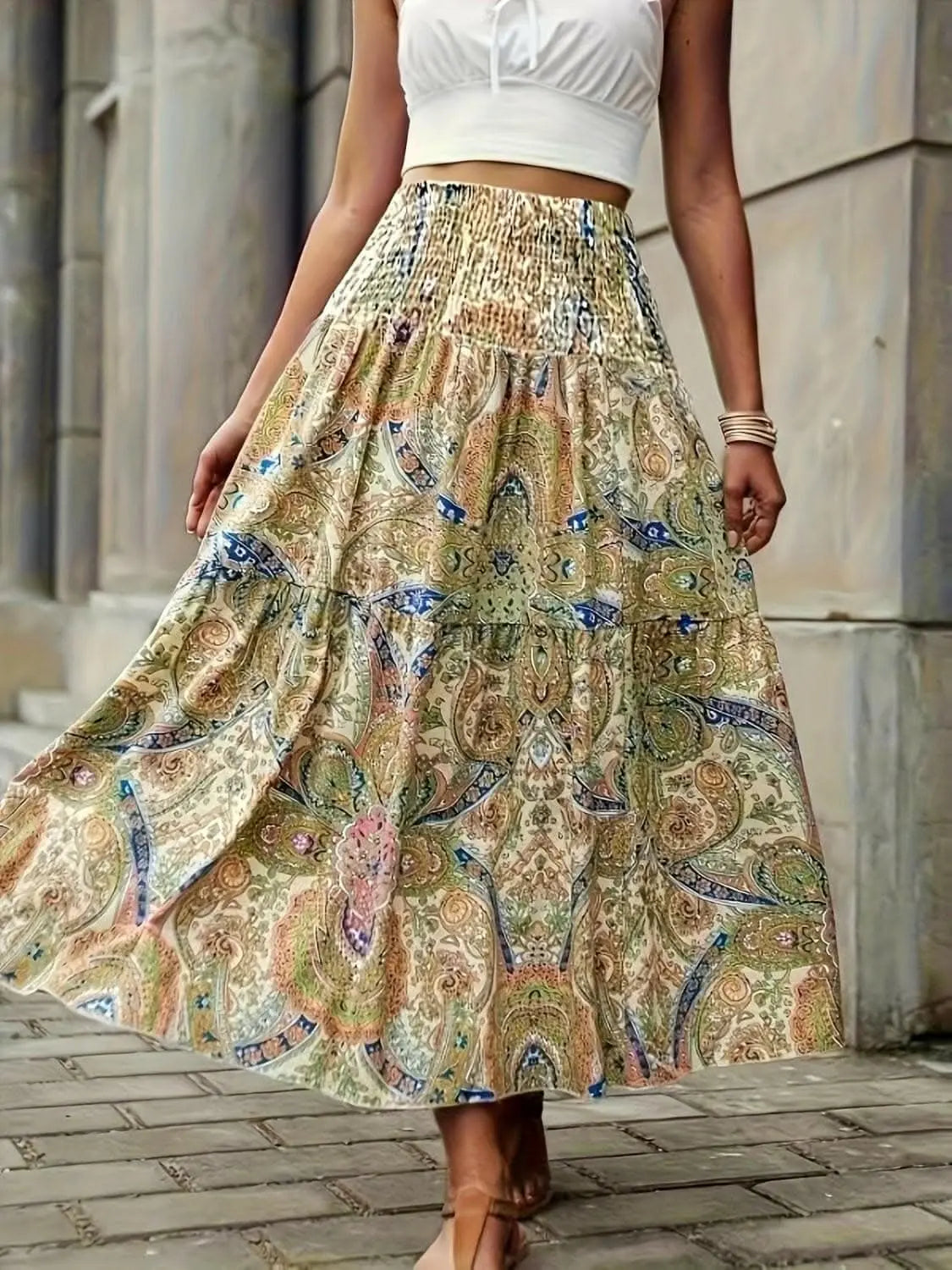 just arrived - Floral tiered maxi skirt - high waist elegance