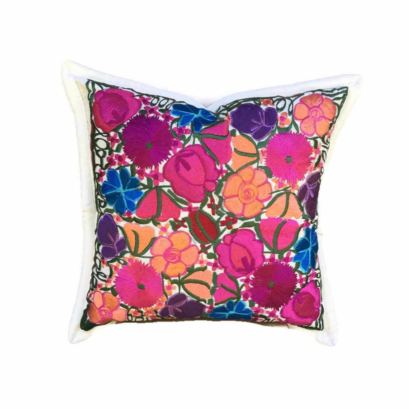 Flower Fields Embroidered Pillow Cover - Guatemala