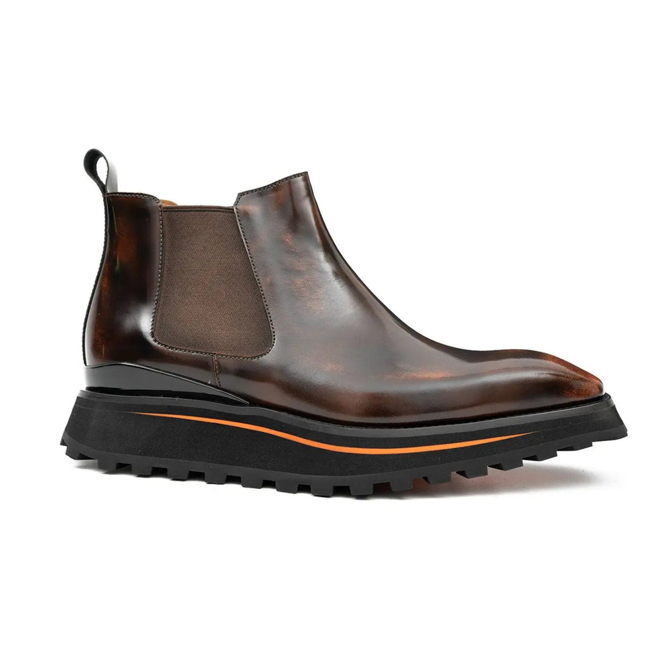 Foil leather Thick-Soled Chelsea Boot 2898KD Brown