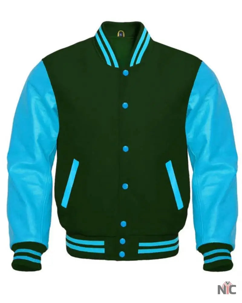 Forest Green And Blue Varsity Jacket