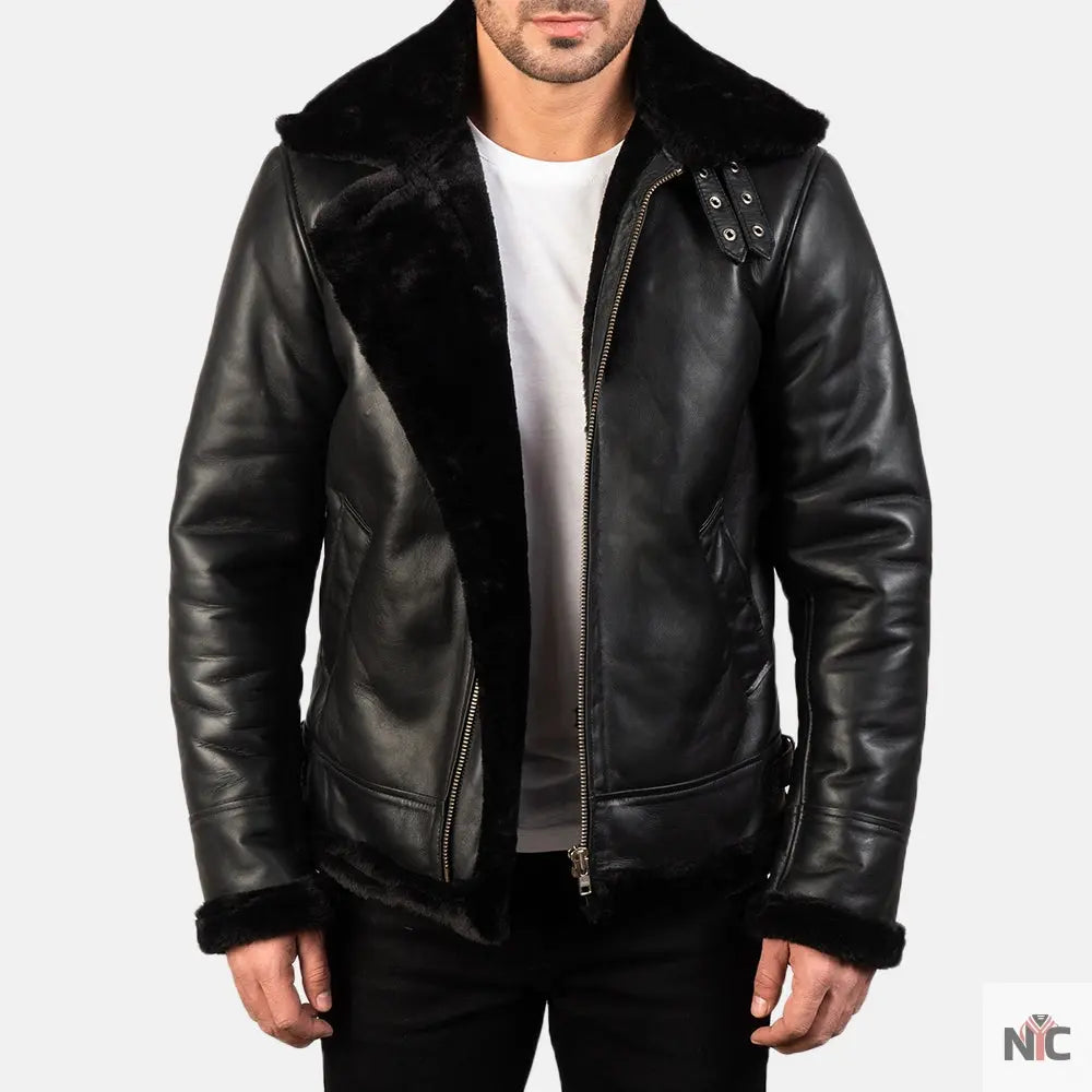 Francis B-3 Black Leather Bomber Jacket