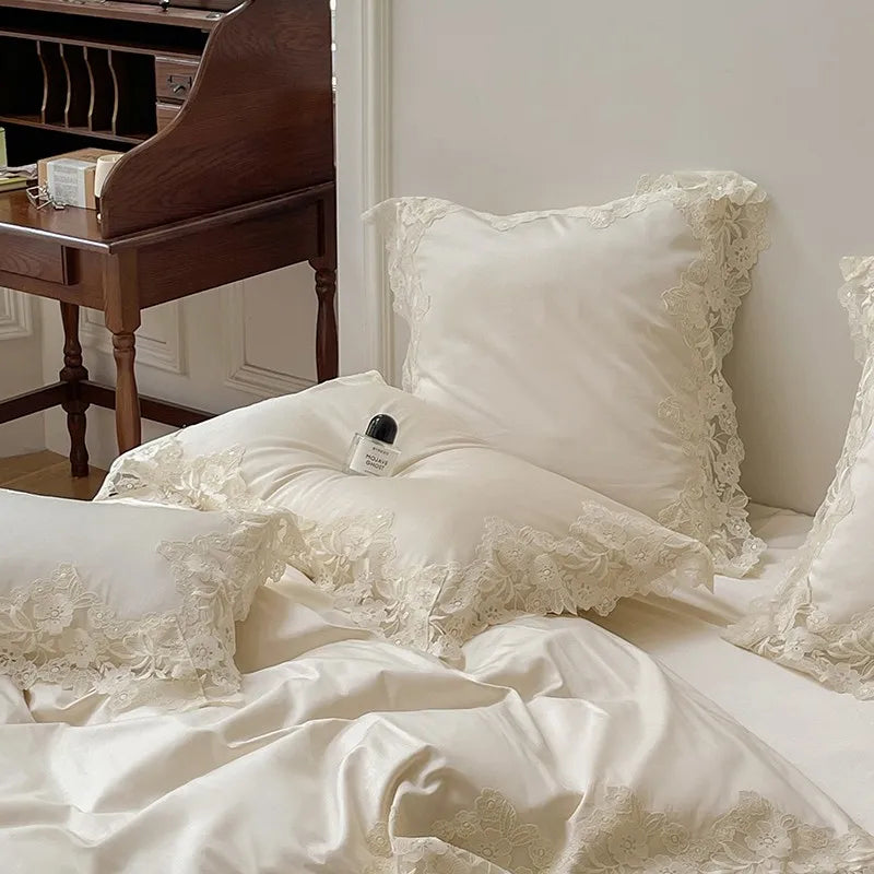 French Wedding Chic White Lace Bedding Set | Yedwo Home