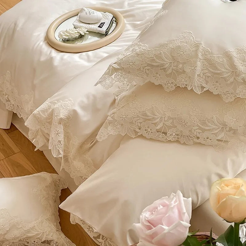 French Wedding Chic White Lace Bedding Set | Yedwo Home