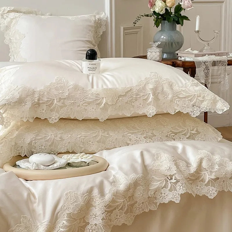French Wedding Chic White Lace Bedding Set | Yedwo Home