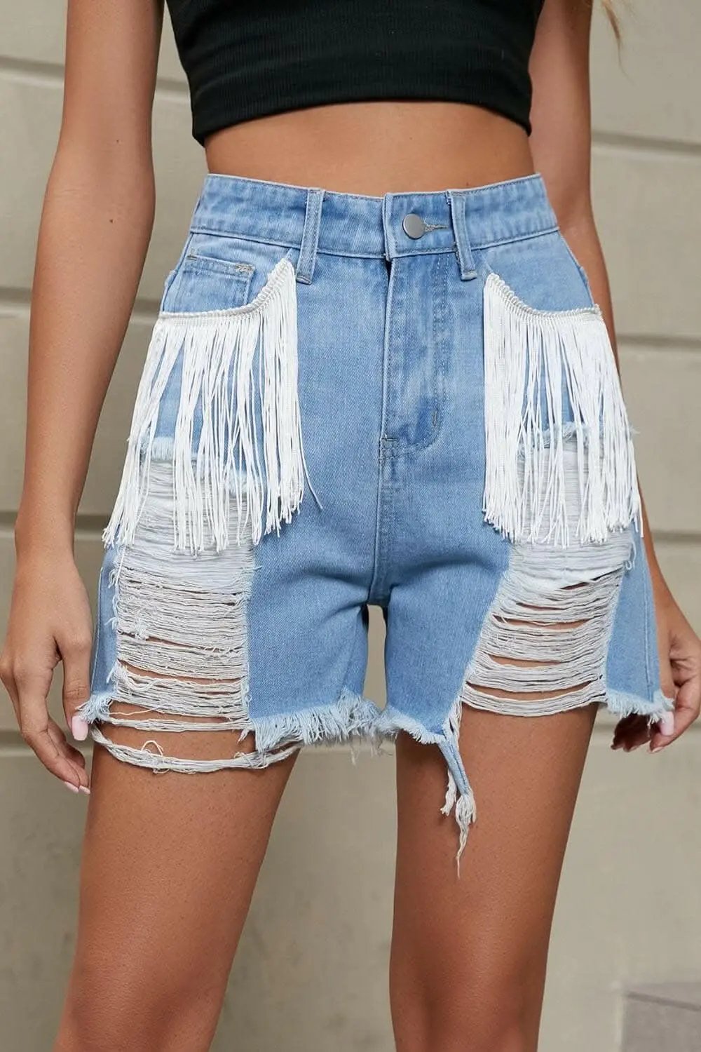 Trendsi Fringe Vintage Denim Shorts Women&amp;#39;s Summer Casual, Trendy