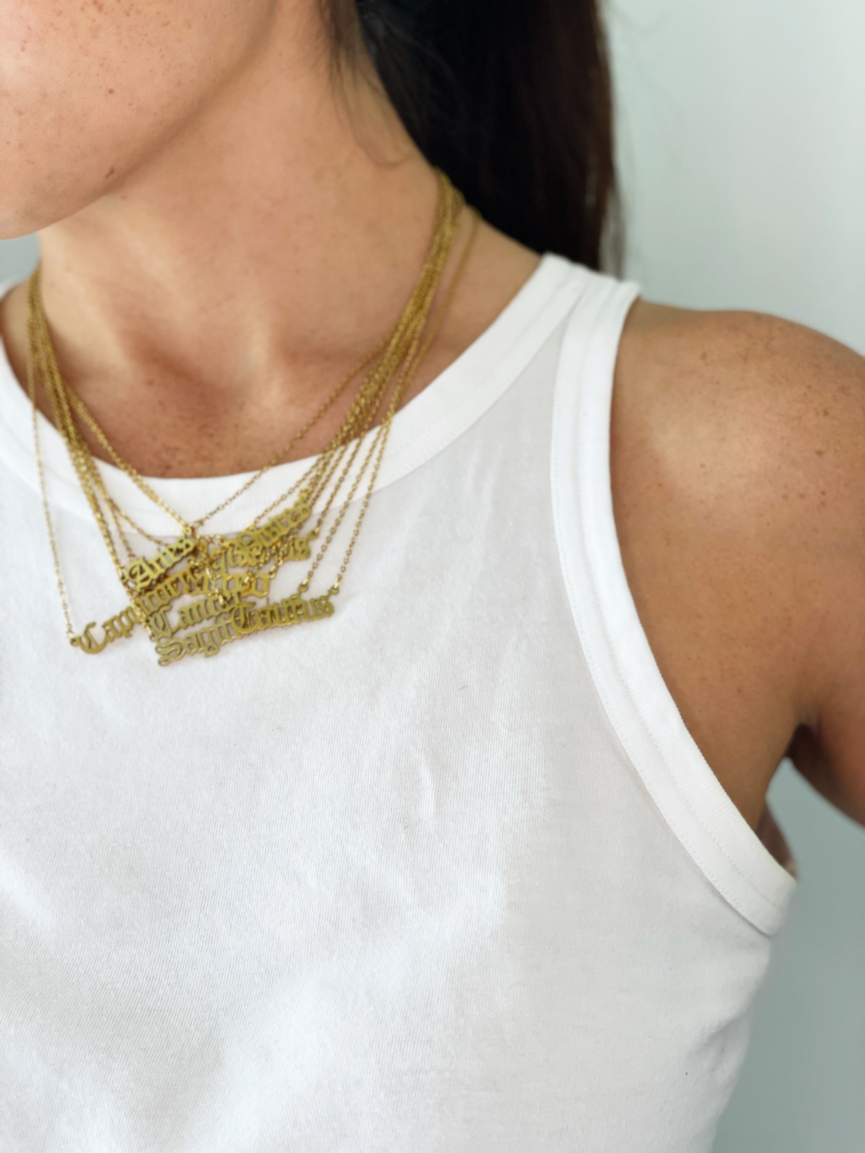 Gemini Zodiac Nameplate Necklace