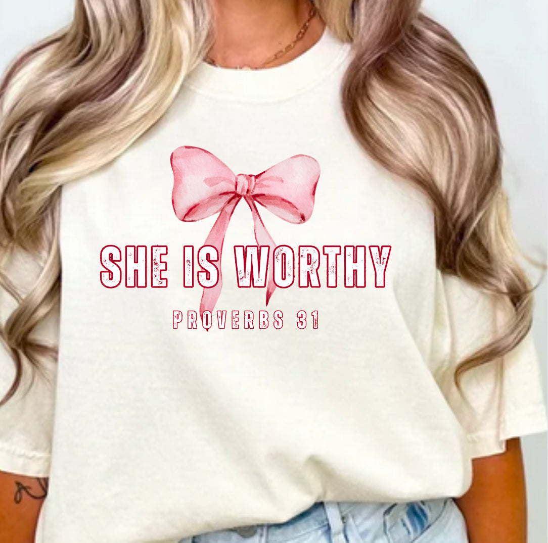 Christian Boho She is worthy Proverbs T-Shirt | Comfort Colors | Inspirational Faith Shirt | Gift for Believers | Stylish Religious Apparel