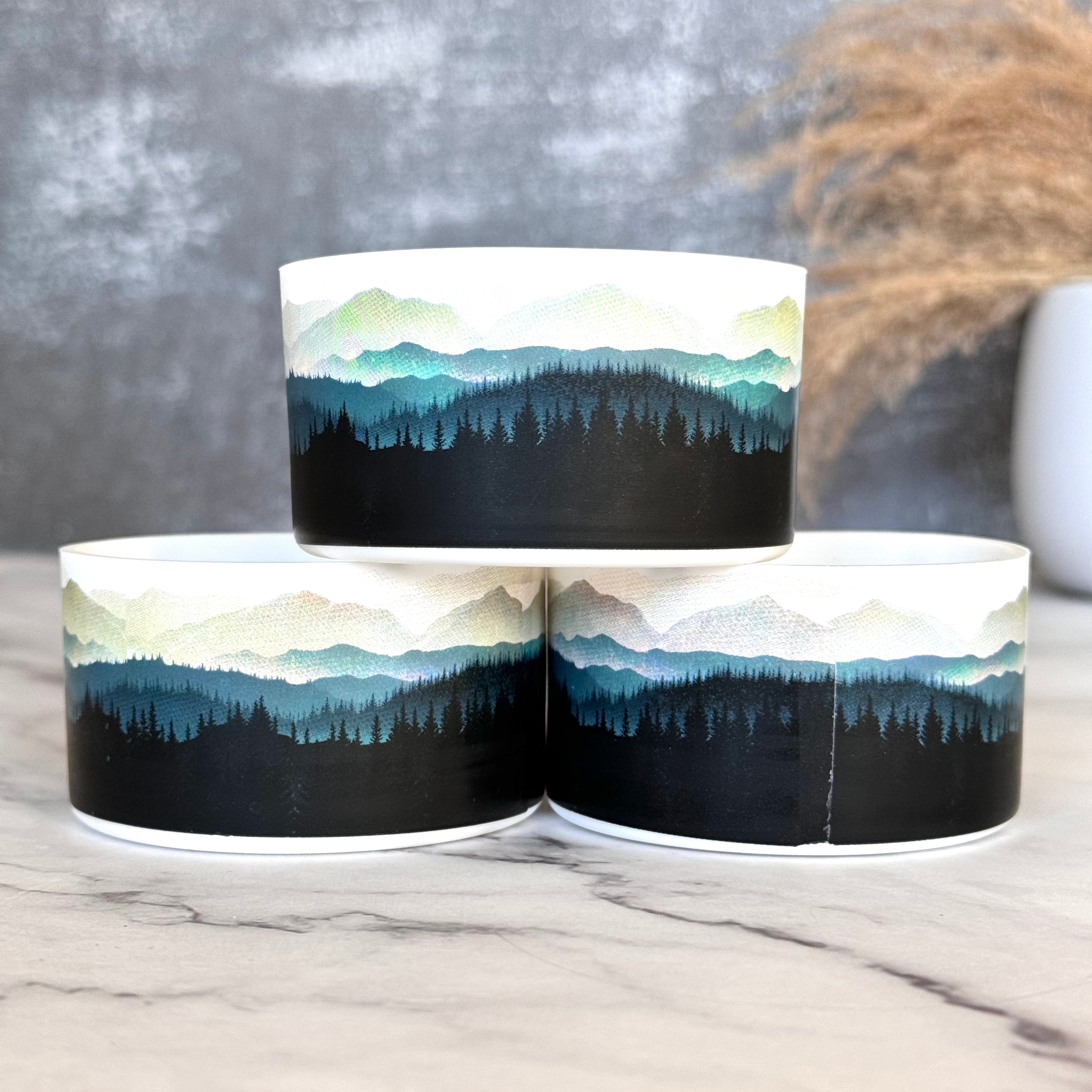 MOUNTAIN LANDSCAPE Tumbler Boot -fits 20-40oz NEW! Blue brown white