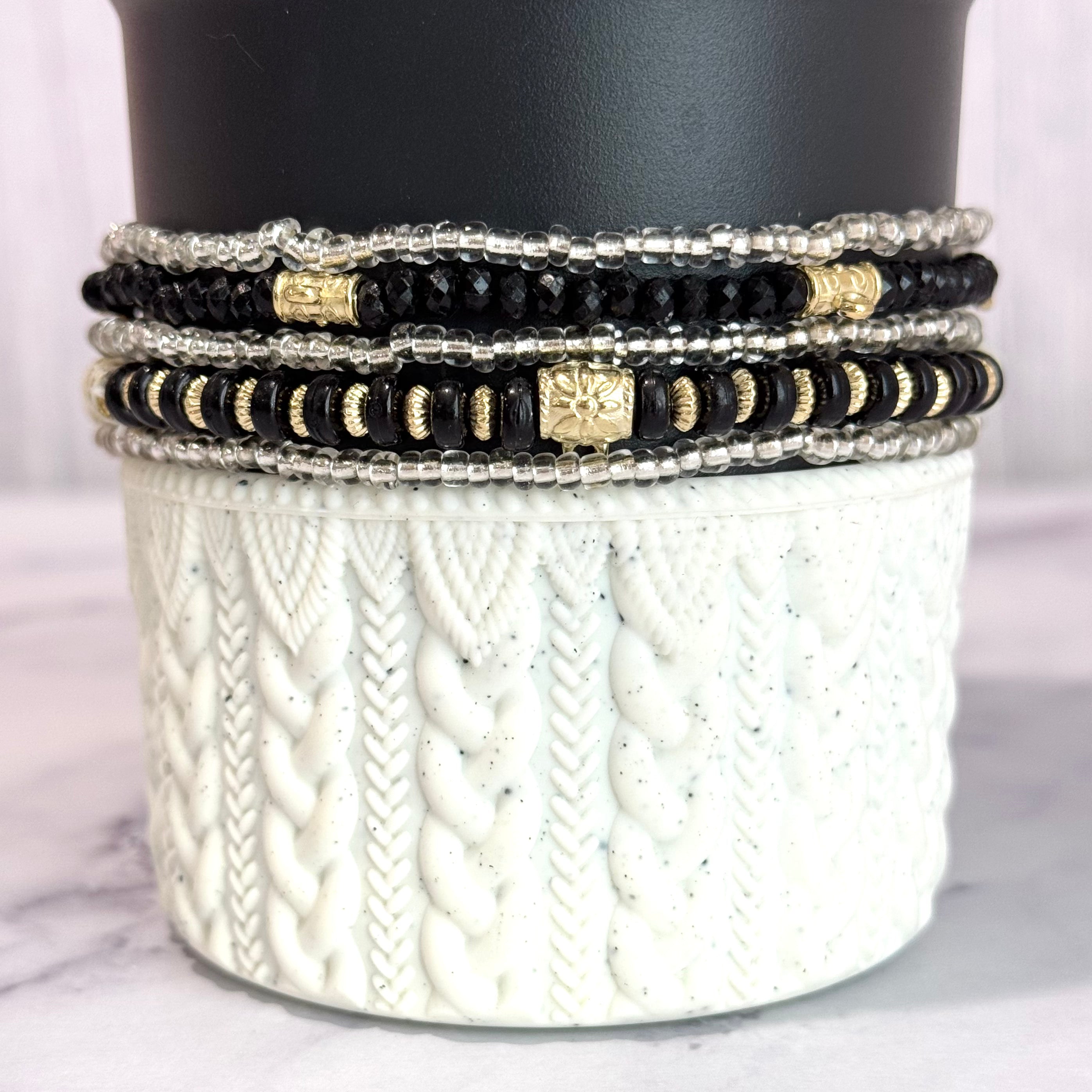 Black &amp;amp; Gold Tumbler Bracelet Stack -fits 30-40oz