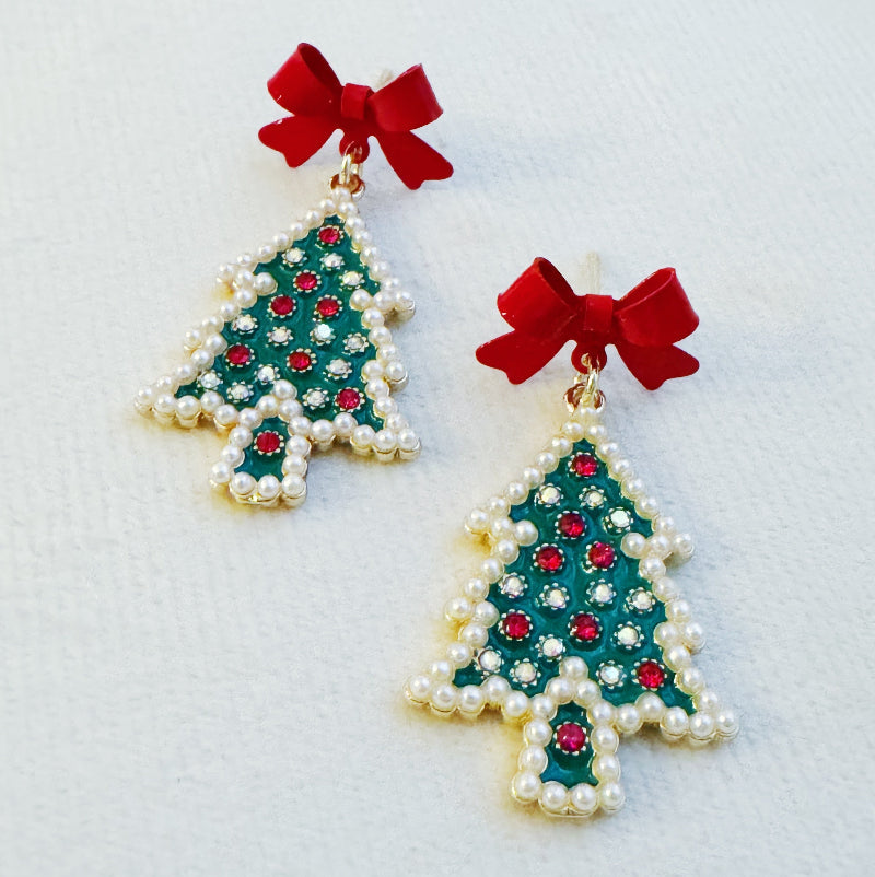 Merry and Bright Bow Tree Earrings