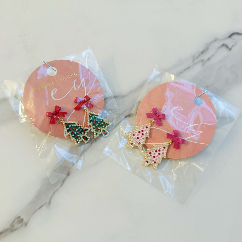 Merry and Bright Bow Tree Earrings