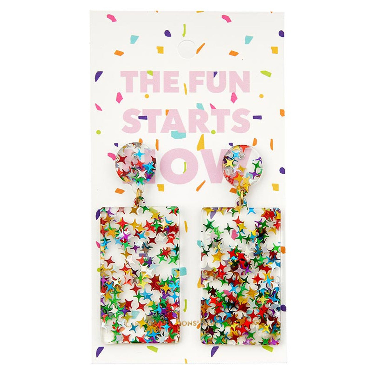 Fun Starts Now Party Earrings | Confetti Glitter Acrylic Novelty Earrings | 2.5&amp;quot; x 4.5&amp;quot;