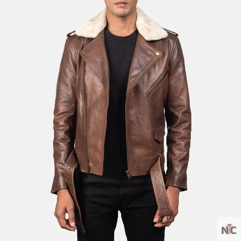 Furton Brown Leather Biker Jacket