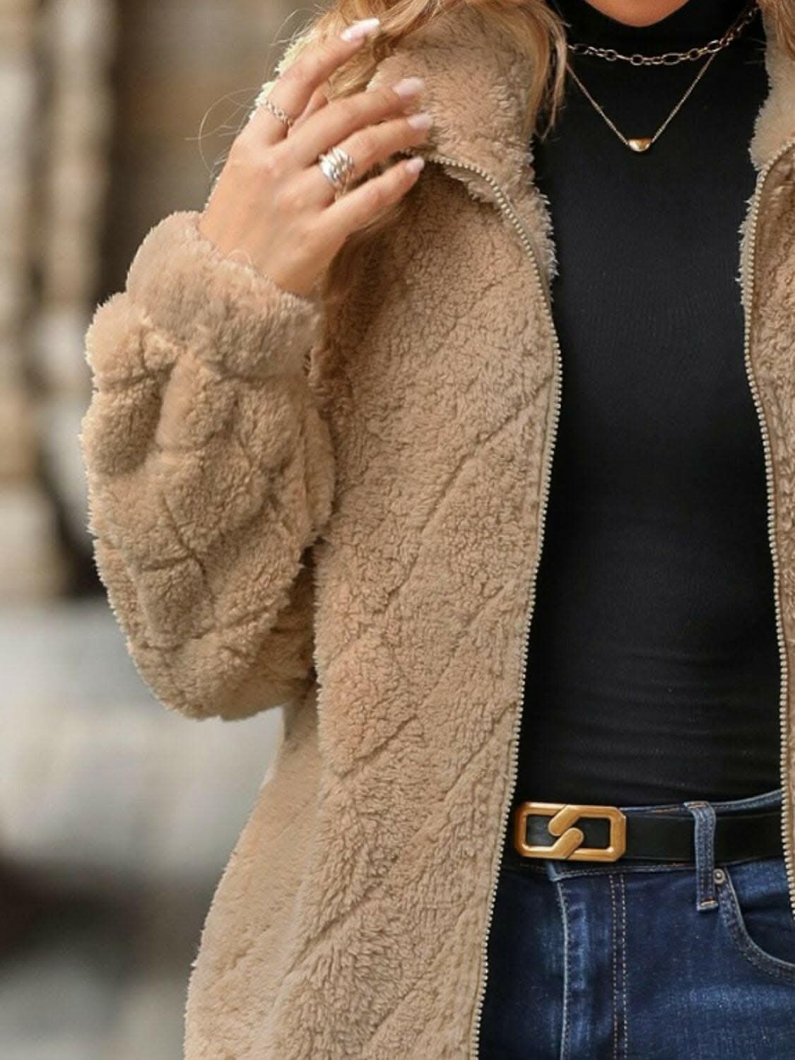 Outerwear - Fuzzy zip-up jacket with pockets - Premium Quality