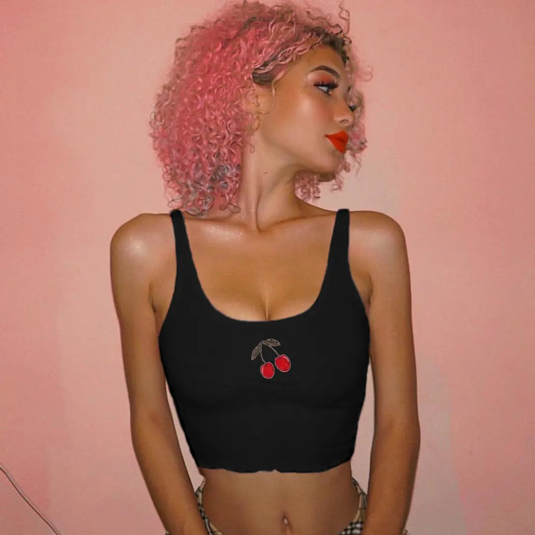 Style Loft Collection Cherry Poppin&amp;#39; Embroidered Sleeveless Crop Top